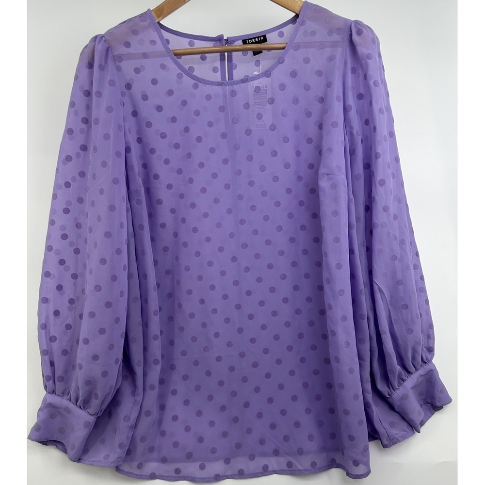 Torrid Purple Lavender CHIFFON CLIP DOT PUFF‎ SLEEVE TOP Size 1 1X Women's